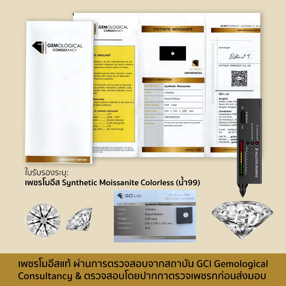 [ลดเพิ่ม 30% โค้ด BEAUMOIS]  แหวนเพชรโมอีส เงินแท้ 92.5% Moissanite Diamond D-IF 23 ตัง เคลือบทองคำขาว รุ่น RS2082-IS