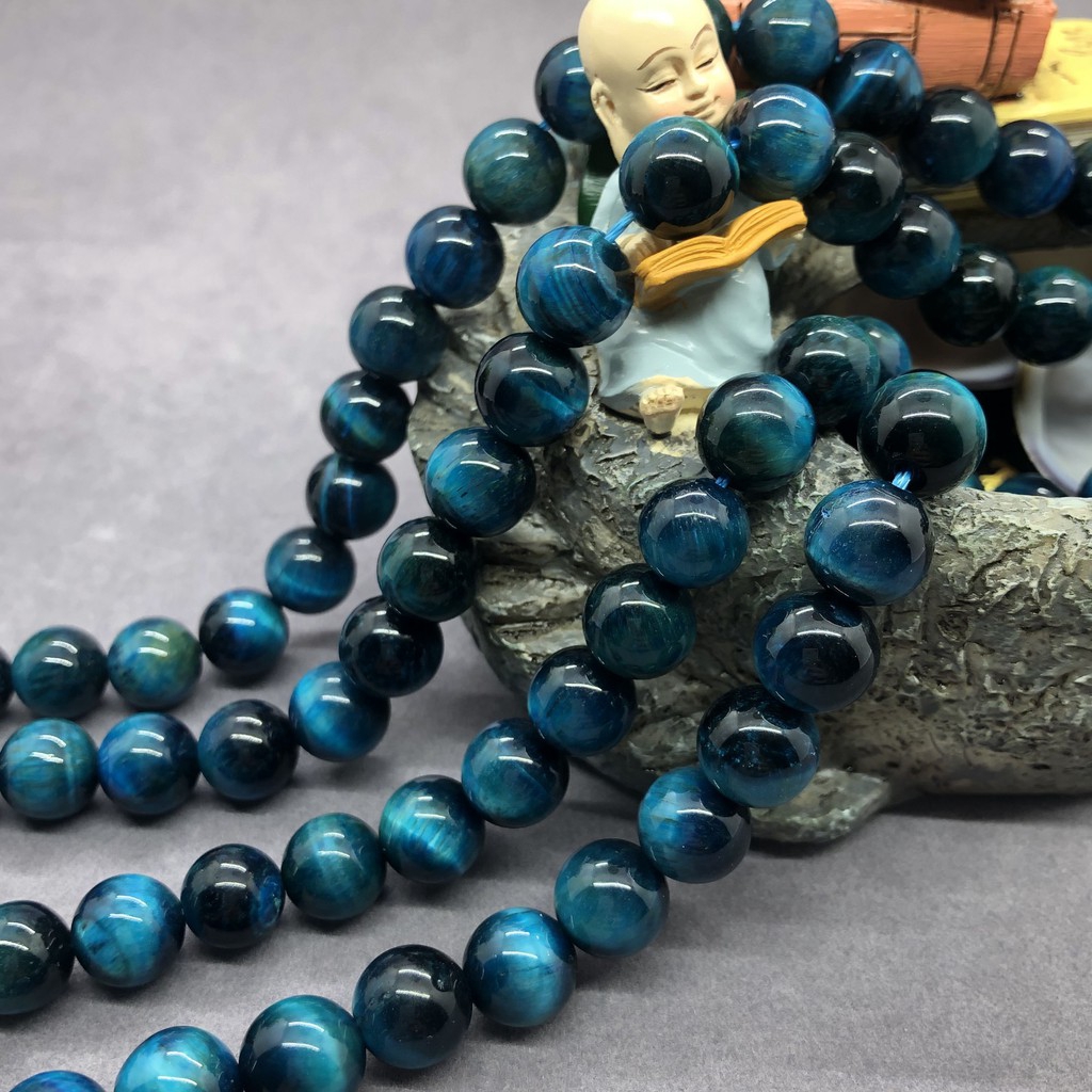 ลูกปัดหินธรรมชาติ สีฟ้า ลายตาเสือ 4-14 มม. สําหรับสร้อยข้อมือ Diy