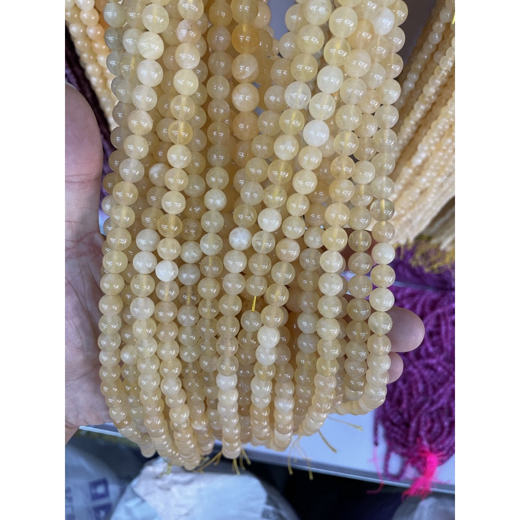 ลูกปัดหินหยกธรรมชาติ สีเหลือง 6 8 10 12 มม. สําหรับทําเครื่องประดับ สร้อยข้อมือ Diy