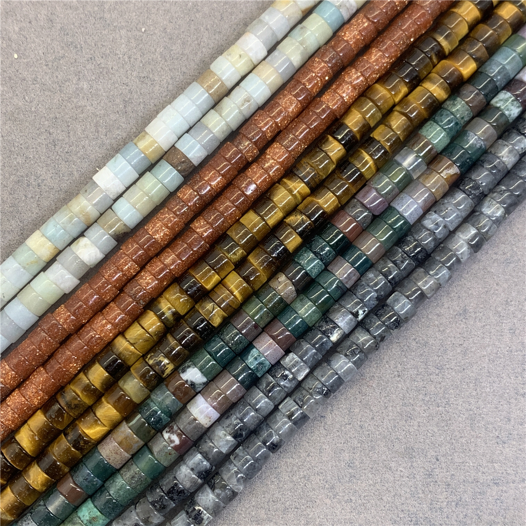 ลูกปัดหินอาเกตธรรมชาติ ทรงกระบอก ขนาดเล็ก 2x4 มม. สีเหลือง 10 แบบ