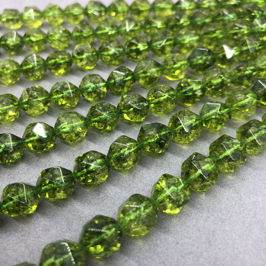 ลูกปัดหินเพอริโดธรรมชาติ 6-10 มม. สีเขียว DIY