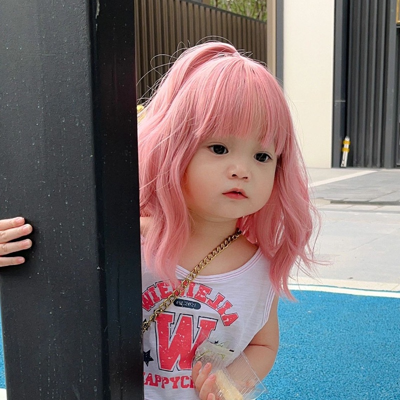 วิกผมสั้นหยิก คอสเพลย์ Lilita น่ารัก สีชมพูอ่อน สําหรับเด็ก