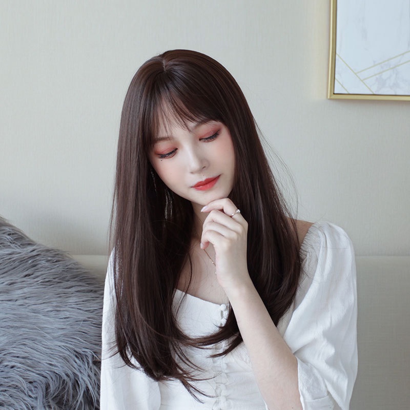 วิกผมหน้าม้า ผมยาวปานกลาง ผมหยิกไมโคร อุณหภูมิสูง ผ้าไหม วิกผมเหมือนจริง สําหรับผู้หญิง