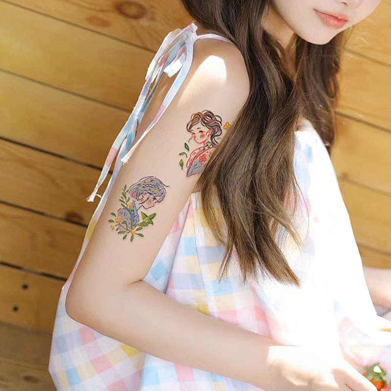 สติกเกอร์รอยสักชั่วคราว กันน้ํา ลายดอกไม้ 7 วัน
