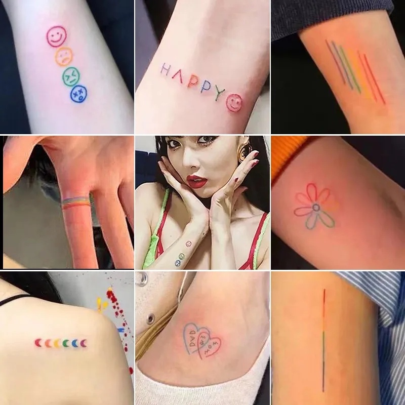 สติกเกอร์รอยสักชั่วคราว ลายการ์ตูนสายรุ้ง และดอกไม้น่ารัก สุ่มสี