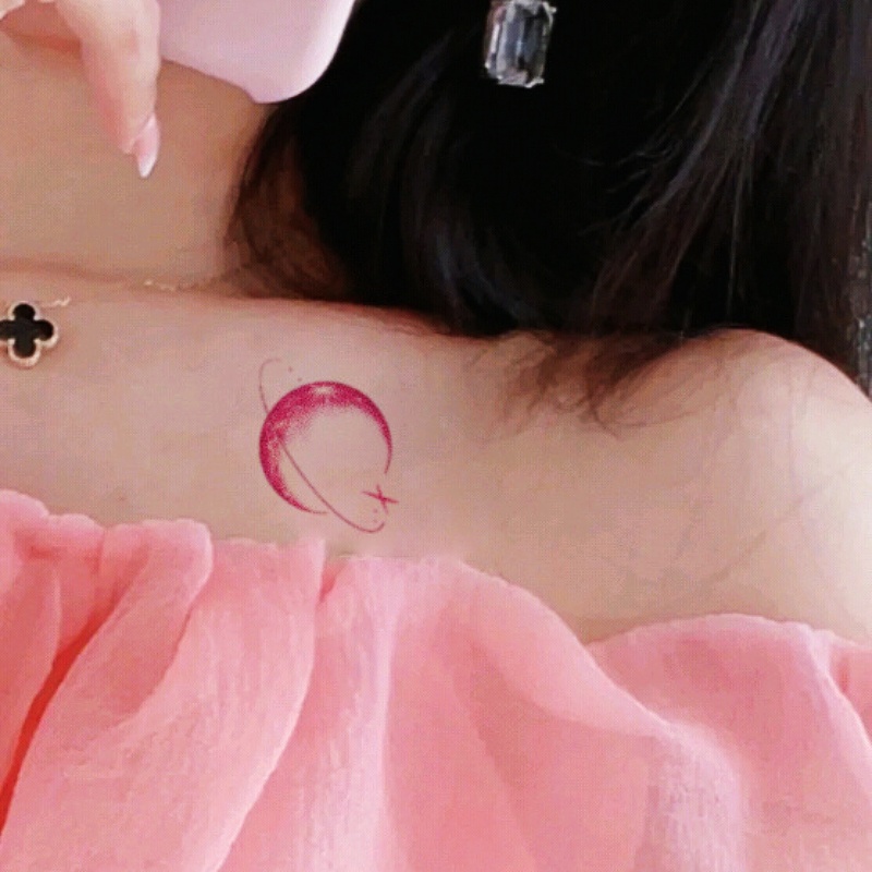 สติกเกอร์รอยสักชั่วคราว ลายดาวเคราะห์ สีชมพู กันน้ํา 7 วัน