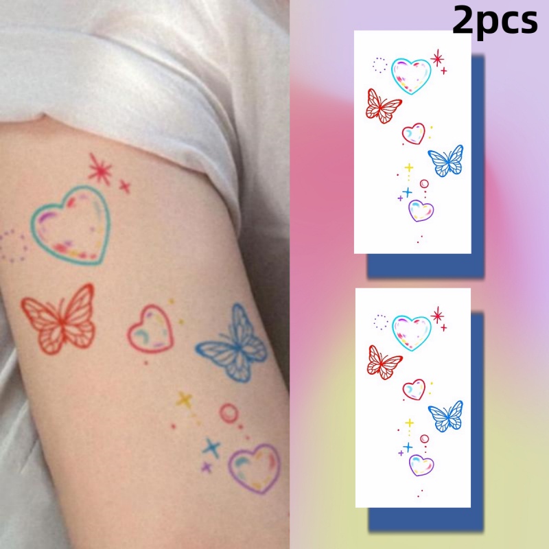 สติกเกอร์รอยสักชั่วคราว ลายผีเสื้อ สีสันสดใส กันน้ํา 7 วัน