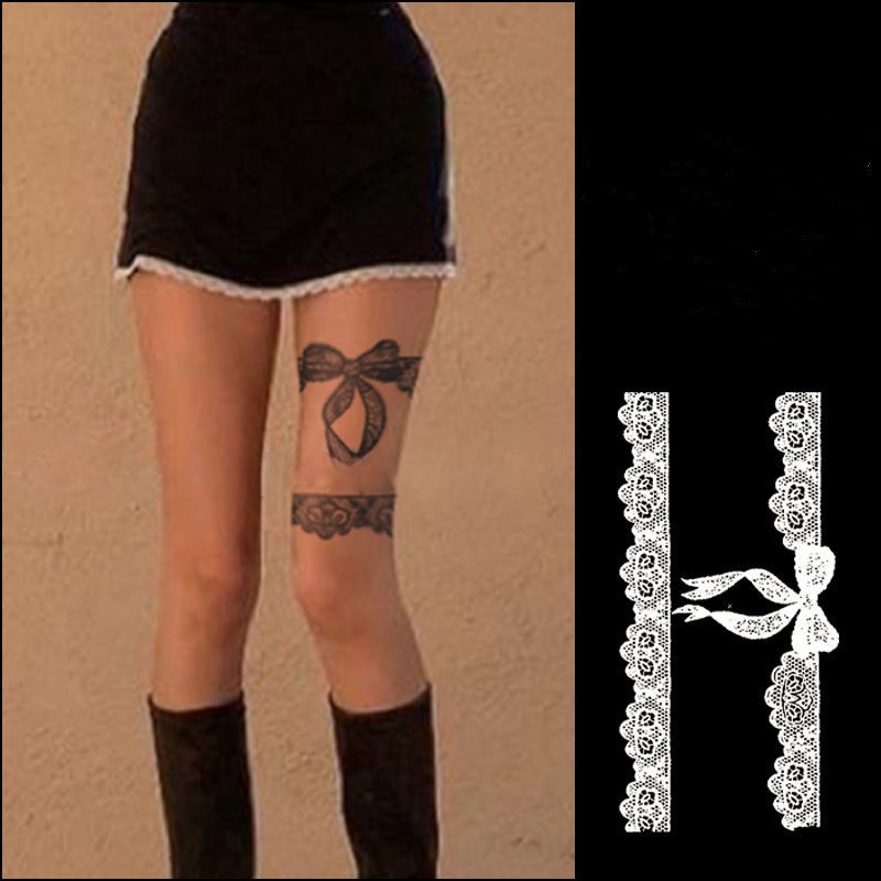 สติกเกอร์รอยสักชั่วคราว ลายโบว์ ลูกไม้ เซ็กซี่ กันน้ํา 15 วัน