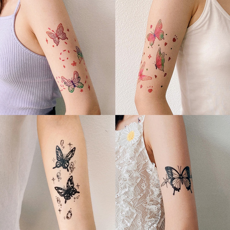สติกเกอร์รอยสักแฟชั่น ลายผีเสื้อจําลอง กันน้ํา ไม่สะท้อนแสง สีสันสดใส 15 ชิ้น