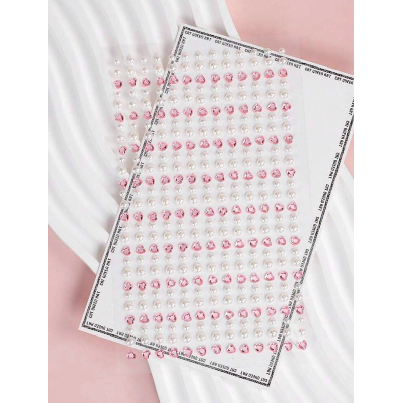 สติกเกอร์เพชร สติกเกอร์แต่งหน้า หัวใจชมพูเพชร+มุกกลม พร้อมส่ง! (#P14)