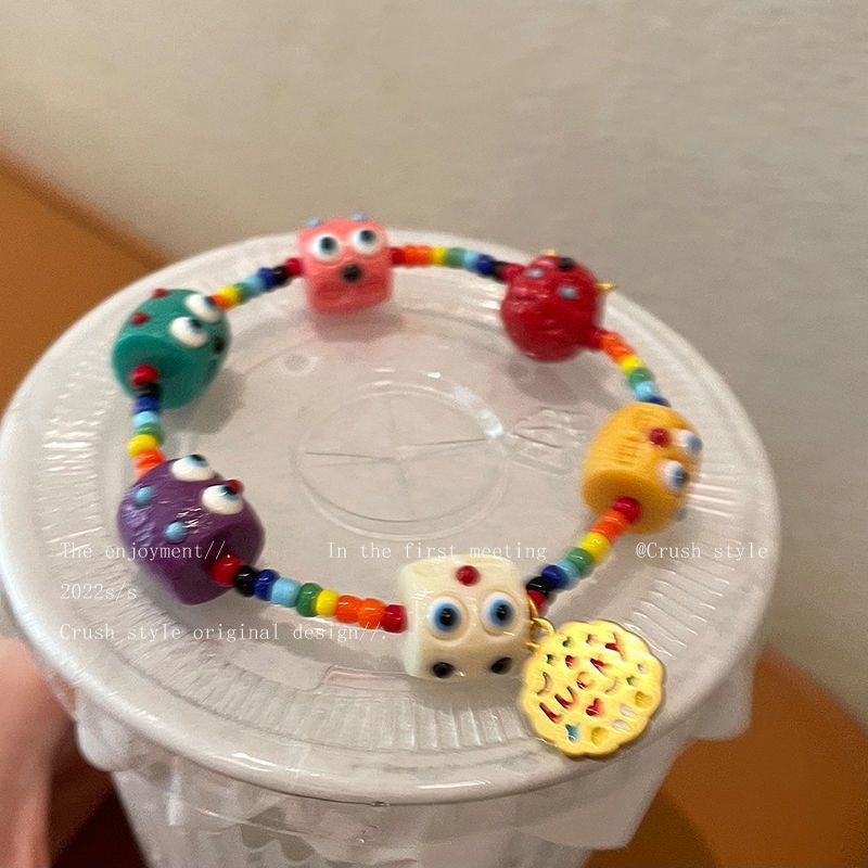 สร้อยข้อมือ ประดับลูกปัด ลายตัวอักษรมอนสเตอร์ สีสันสดใส ยาว 17 กม. สําหรับผู้หญิง