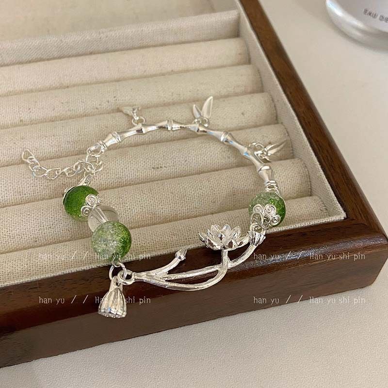สร้อยข้อมือ ประดับลูกปัดหยกเทียม สีเขียว แฟชั่นสําหรับผู้หญิง