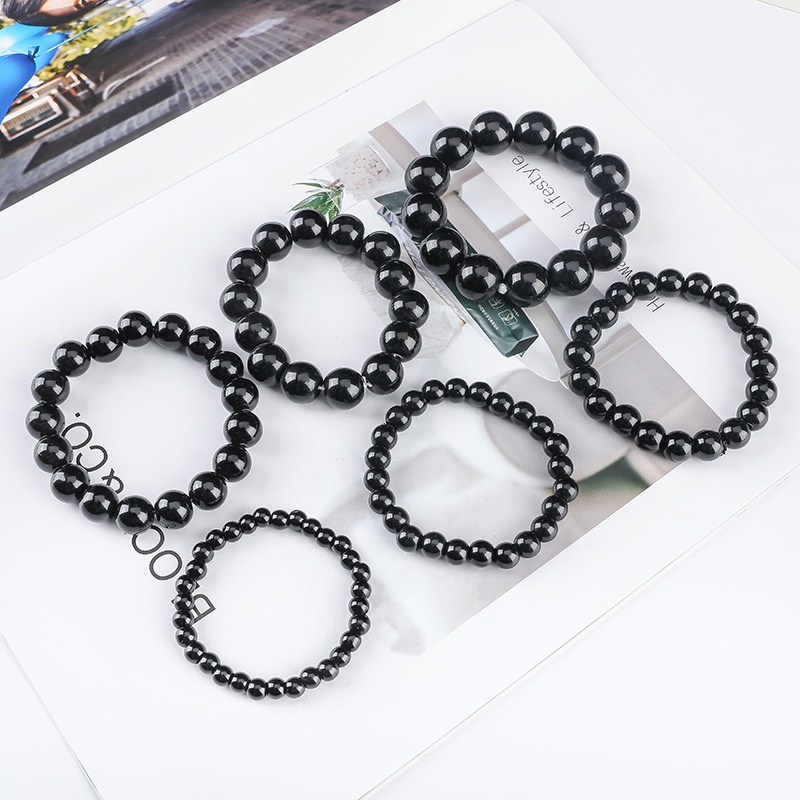 สร้อยข้อมือ ประดับลูกปัดหินออบซิเดียน สีดําธรรมชาติ นําโชค เครื่องประดับ