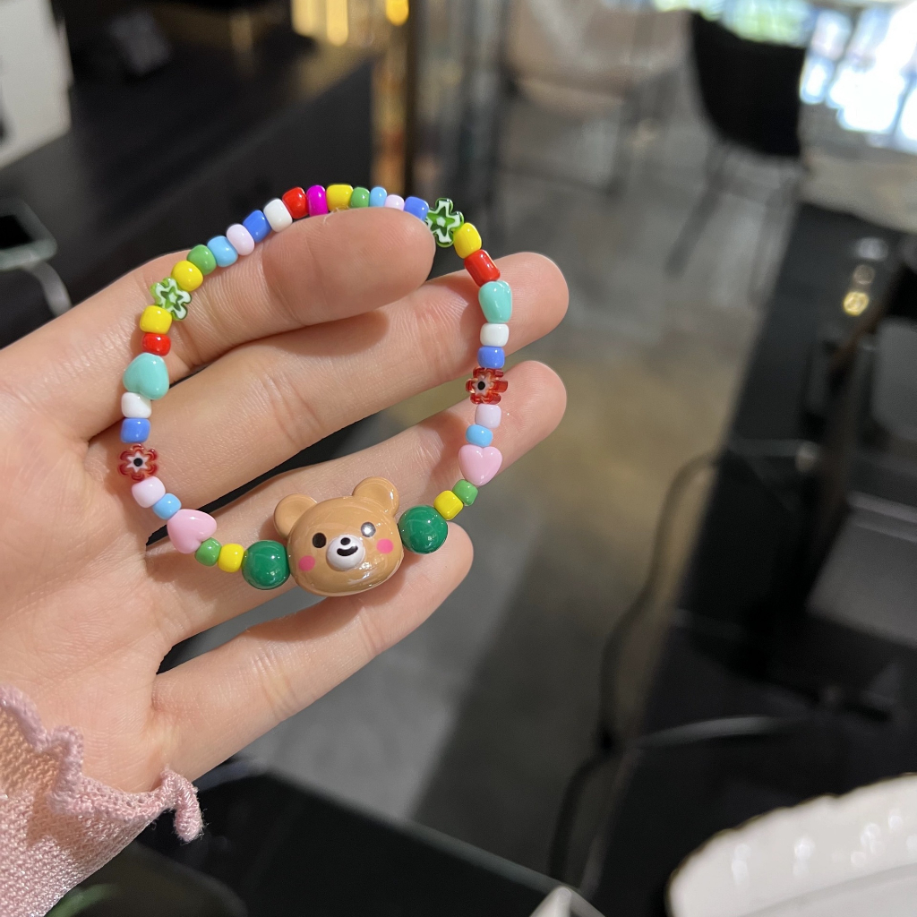 สร้อยข้อมือ ประดับลูกปัดเรซิ่น รูปการ์ตูนหมี กระต่าย หน้ายิ้มน่ารัก สีสันสดใส
