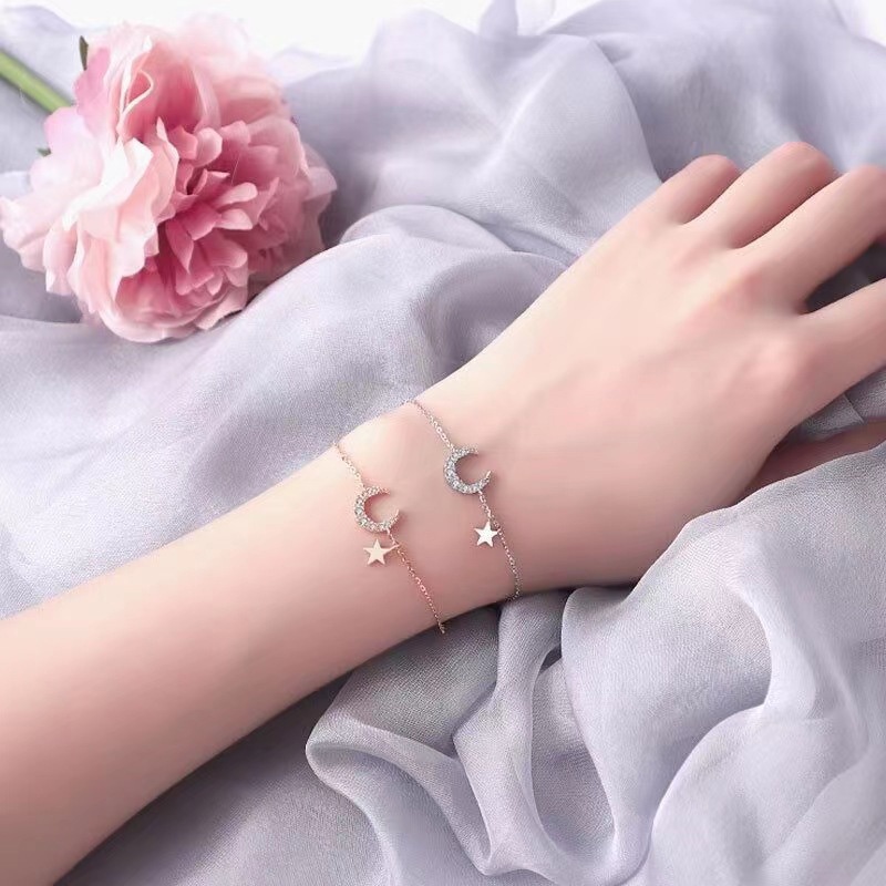 สร้อยข้อมือ สายโซ่ จี้รูปดาว ดวงจันทร์ สไตล์เกาหลี สําหรับผู้หญิง และนักเรียน