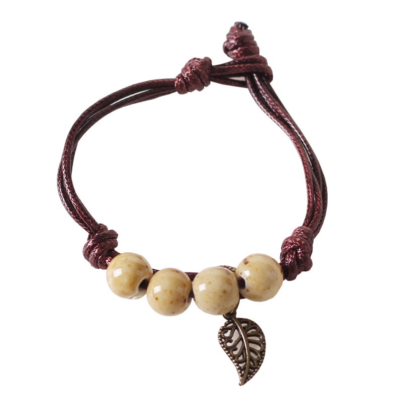 สร้อยข้อมือ เชือกถักเซรามิค ประดับลูกปัดพอร์ซเลน สีสันสดใส สไตล์ชนเผ่า สําหรับผู้หญิง