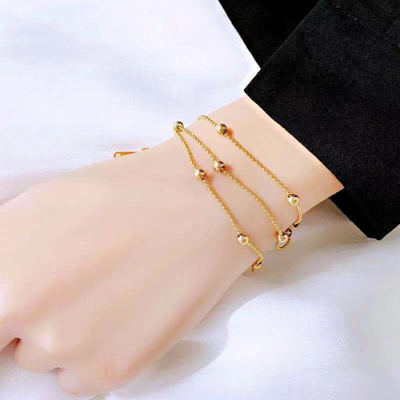 สร้อยข้อมือสแตนเลส ไทเทเนียม สามชั้น แบบเรียบง่าย สไตล์เกาหลี สําหรับแฟนสาว