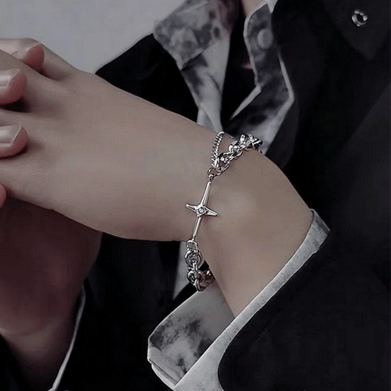 สร้อยข้อมือโลหะ จี้รูปดาวหกแฉก สไตล์เกาหลี พังก์ เครื่องประดับ สําหรับผู้หญิง และผู้ชาย