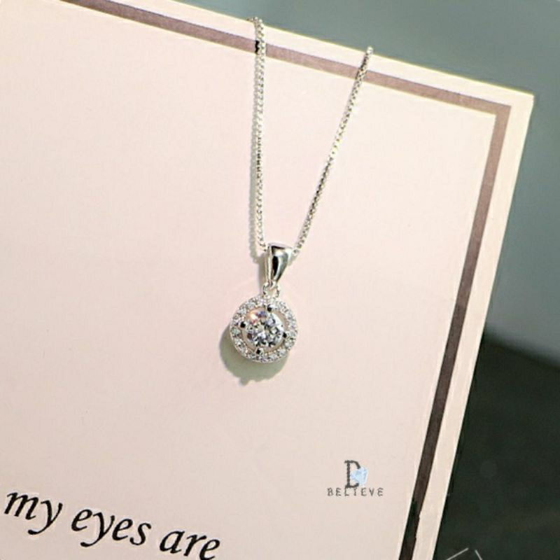 สร้อยคอจี้กลมล้อมเพชร 1 กะรัต   เพชรCZสวิสแท้ 18K