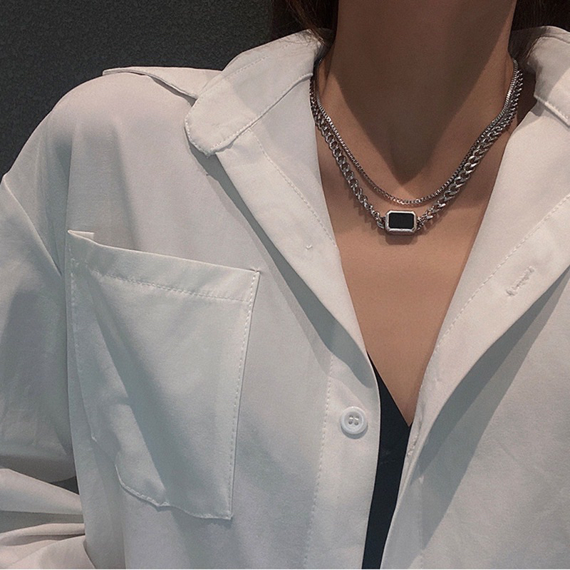 สร้อยคอสองเส้นคู่ จี้นิลสีดำสไตล์เท่ห์ๆ พร้อมส่งจากกรุงเทพ