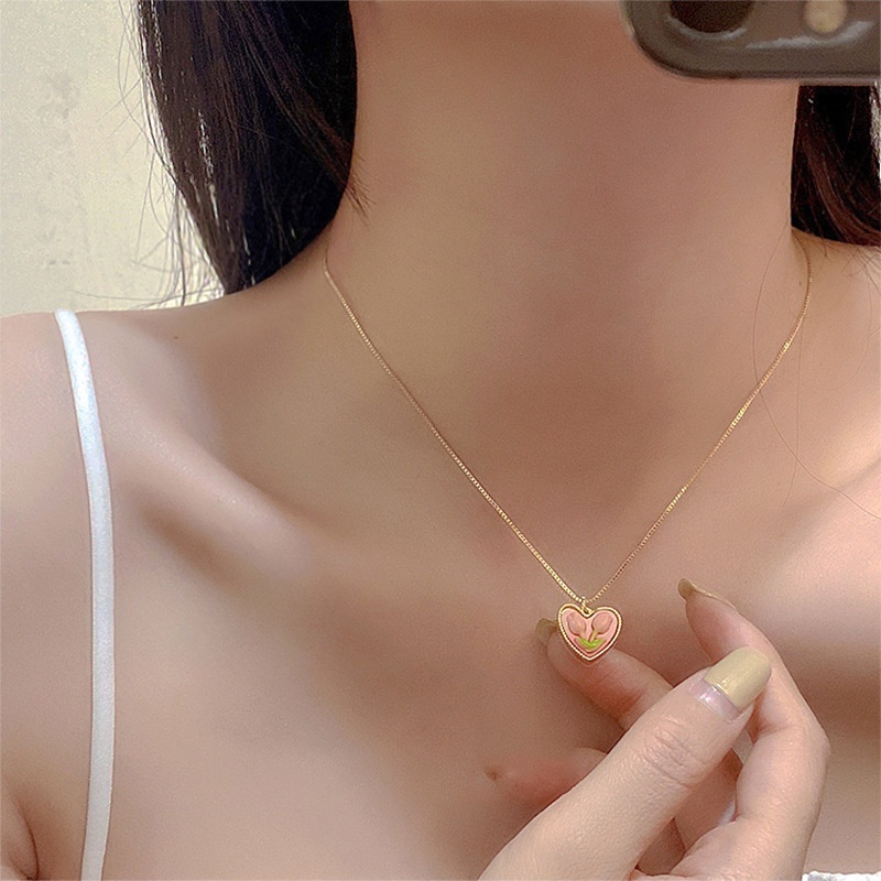 สร้อยคอโซ่ จี้ดอกทิวลิป ประดับไข่มุกน้ําจืด สีชมพู