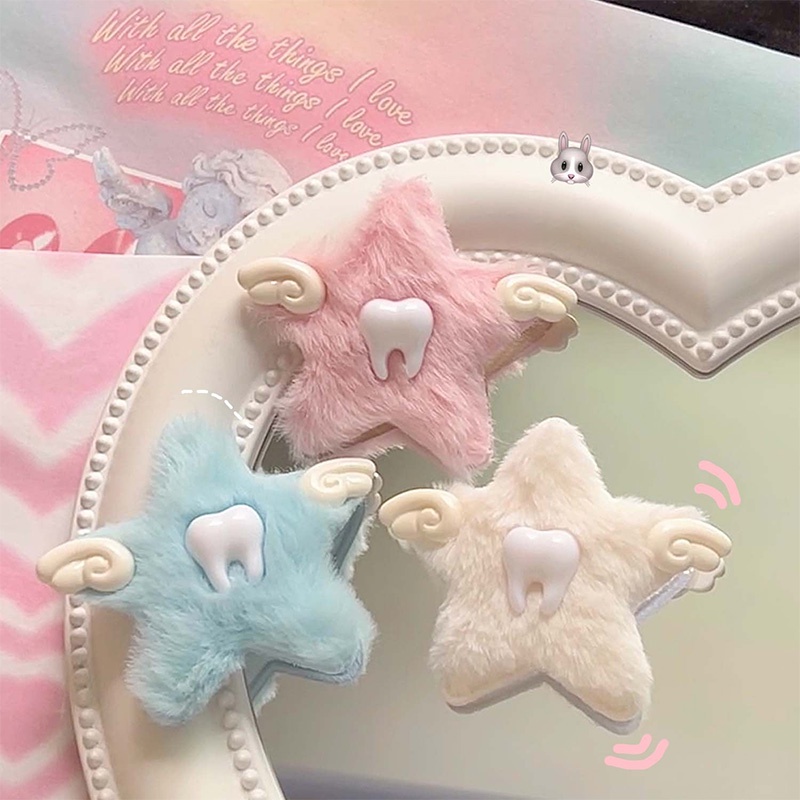 สไตล์ฮาราจูกุ Angel Wings Hair Clip Plush 5 ดาว Headwear น่ารักฟันกิ๊บ-Krismile.th