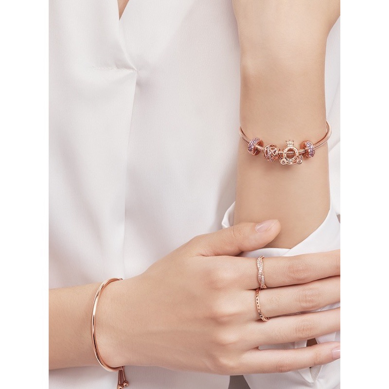 [ส่งจากกรุงเทพ]Pandora เงิน925 สร้อยข้อมือ กำไล ลูกปัดอัญมณี สร้อยข้อมือคู่ Crown Carriage Bracelet ของแท้ 100%