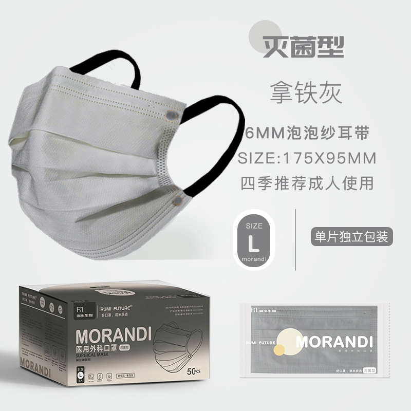 หน้ากากแฟชั่น Morandi 3 ชั้น แบบใช้แล้วทิ้ง 50 ชิ้น
