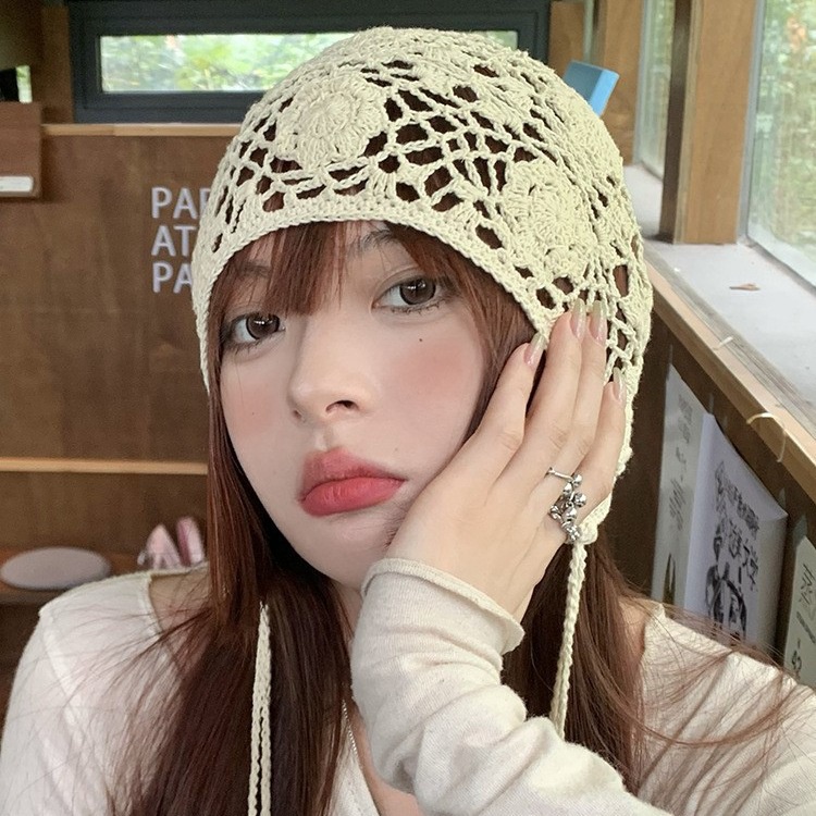 หมวกถัก ลายดอกไม้น่ารัก สไตล์เกาหลี สําหรับผู้หญิง