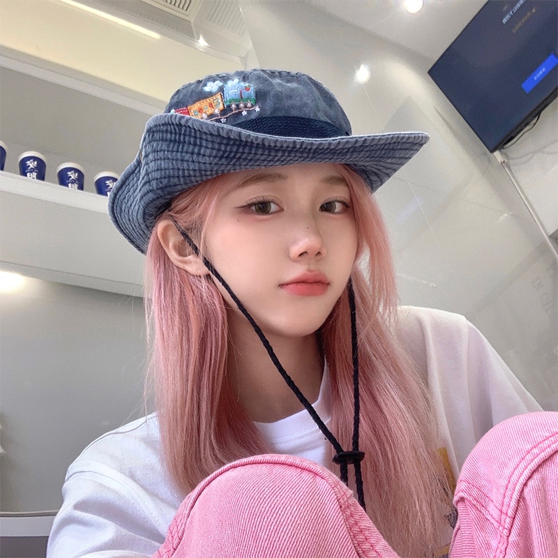 หมวกบักเก็ต กันแดด กันลม แฟชั่นฤดูร้อน สไตล์เกาหลี คาวบอย ตะวันตก สําหรับผู้หญิง