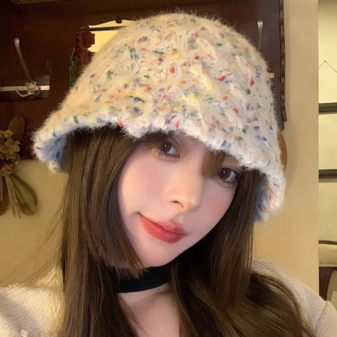 หมวกบักเก็ต ผ้าวูลถัก ขนาดเล็ก สีสันสดใส แฟชั่นฤดูใบไม้ร่วง และฤดูหนาว สําหรับผู้หญิง 2023