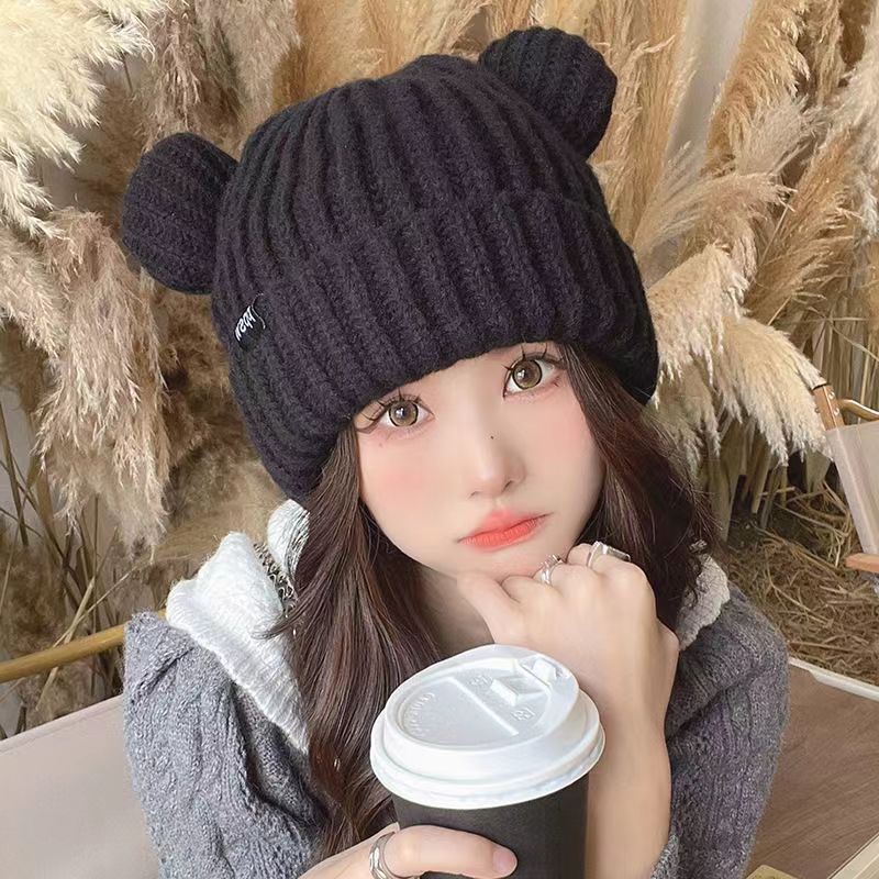 หมวกบีนนี่ ผ้าขนสัตว์ถัก แต่งหูแมว ลายหูหมี และตัวอักษร เข้ากับทุกการแต่งกาย สไตล์สตรีท