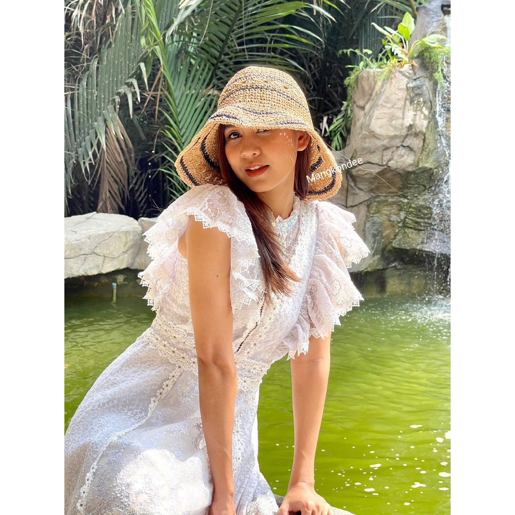 หมวกสาน [รุ่นS032] หมวกถักแฮนด์เมดผู้หญิงปีกกว้าง ใส่เที่ยว สินค้าพร้อมส่งจากไทย