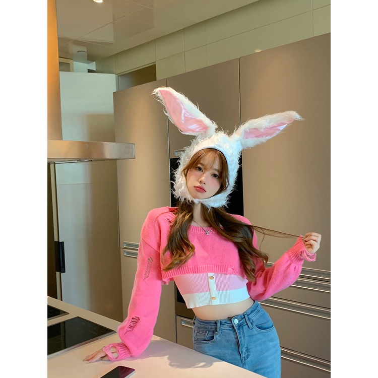 หมวกหูกระต่ายเกาหลี ผ้ากํามะหยี่ขนนิ่ม ให้ความอบอุ่น แฟชั่น และฤดูหนาว น่ารักสดใส