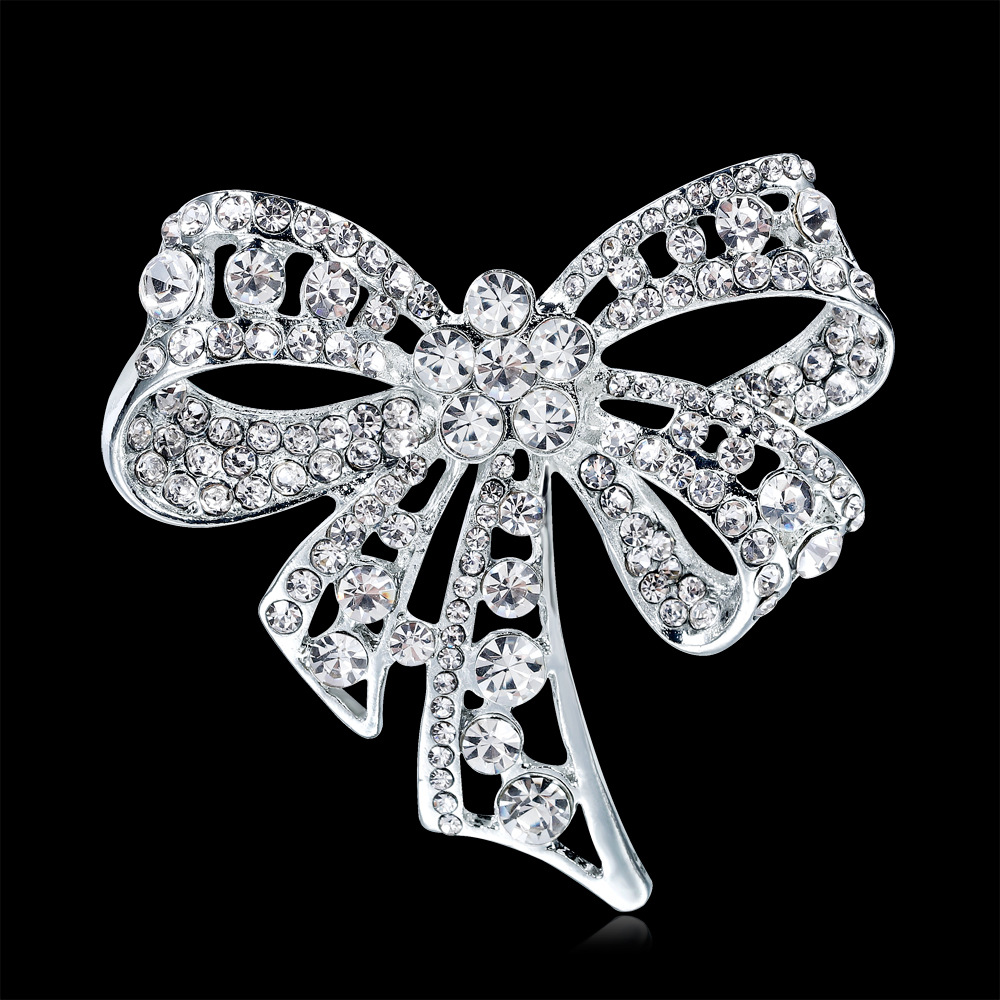 เข็มกลัดเพชร rhinestone ประดับโบว์สําหรับตกแต่งเสื้อผ้า