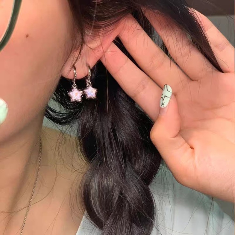 เครื่องประดับ ต่างหู จี้รูปดาวห้าแฉก สีชมพู เหมาะกับของขวัญ สําหรับผู้หญิง