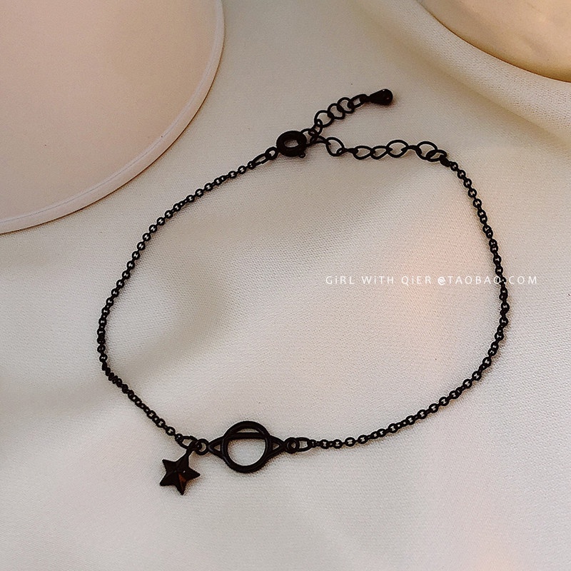 เครื่องประดับ สร้อยข้อมือ จี้ดาวเคราะห์ สีดํา สไตล์เกาหลี สําหรับผู้หญิง