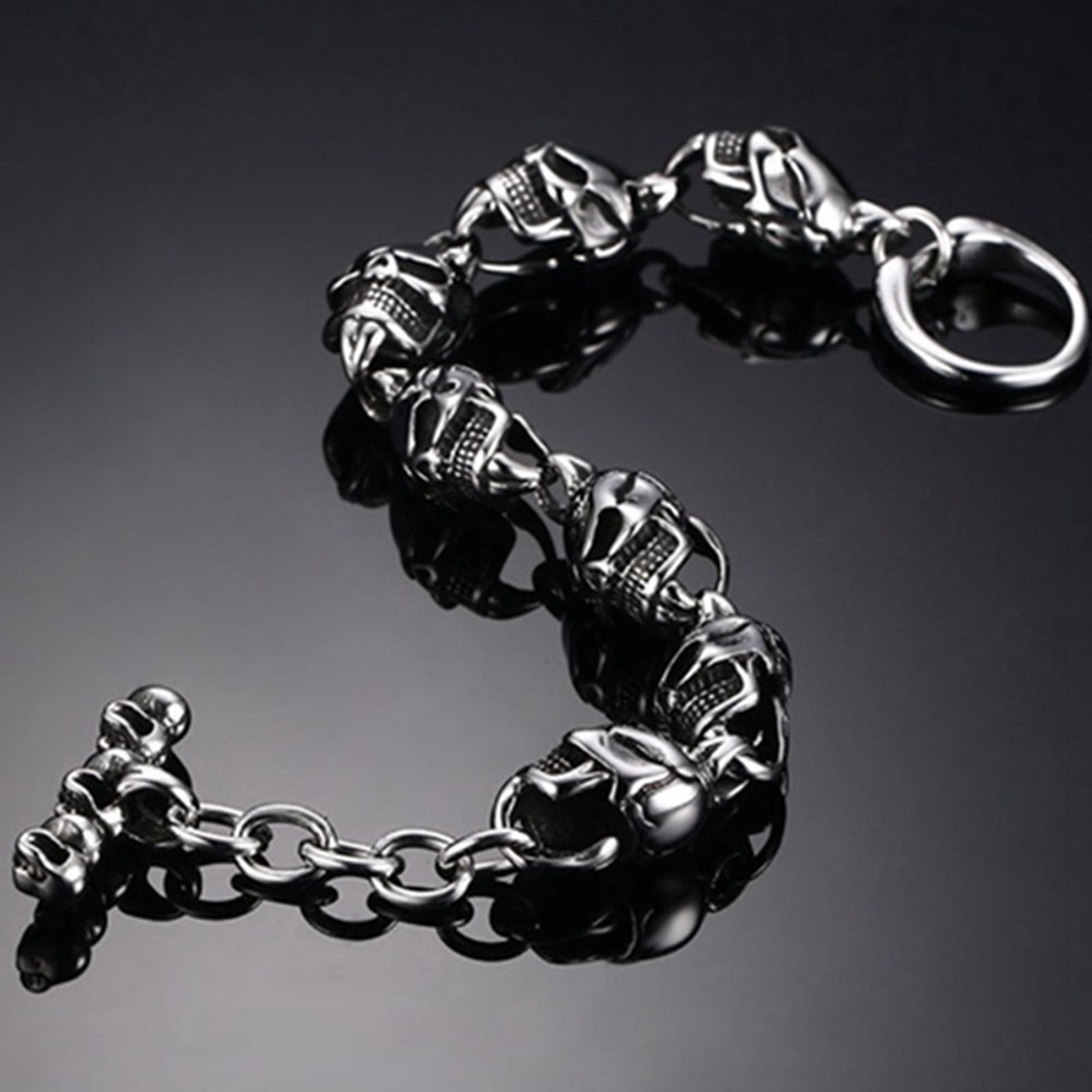 เครื่องประดับ สร้อยข้อมือ สายโซ่ โลหะผสม รูปกะโหลกศีรษะ สําหรับผู้ชาย