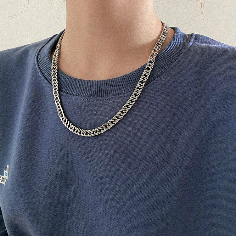 เครื่องประดับ สร้อยคอโซ่เหล็กไทเทเนียม สีเงิน สไตล์พังก์ ฮิปฮอป ไม่จางหาย แฟชั่นฤดูร้อน