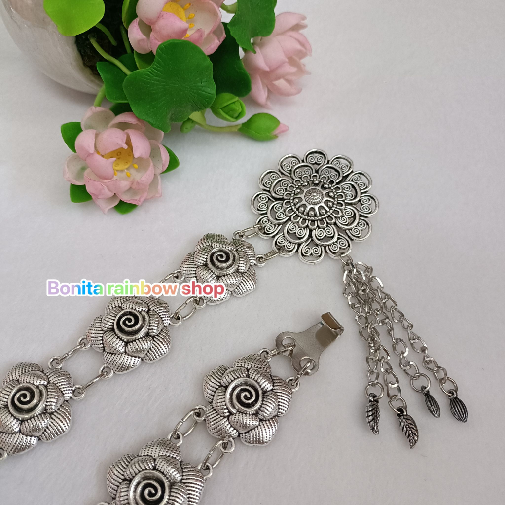 เครื่องประดับชุดไทยล้านนา ชุดเซ็ทสีรมดำ ลายกุหลาบ รุ่น K0021 (แบบแยก)