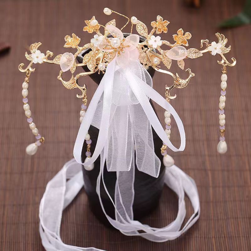 เครื่องประดับผม ประดับโบว์ ลายดอกไม้ สไตล์โบราณ อุปกรณ์เสริม สําหรับผู้หญิง