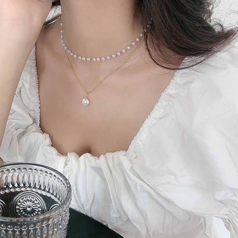 เครื่องประดับสำหรับผู้หญิง สร้อยคอโซ่ จี้ประดับมุก สไตล์โบฮีเมียน วินเทจ