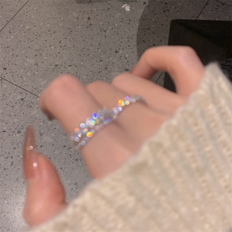 เครื่องประดับเกาหลีอินเทรนด์โลหะผสม Rhinestone แหวนนิ้วสองชั้นสําหรับผู้หญิง