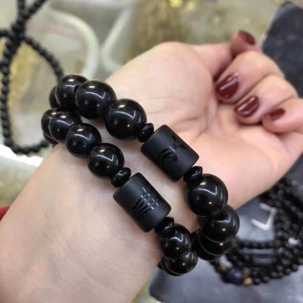 เครื่องประดับโยคะผู้ชายผู้หญิงสร้อยข้อมือลูกปัดสีดํารูปมังกรสีดํา