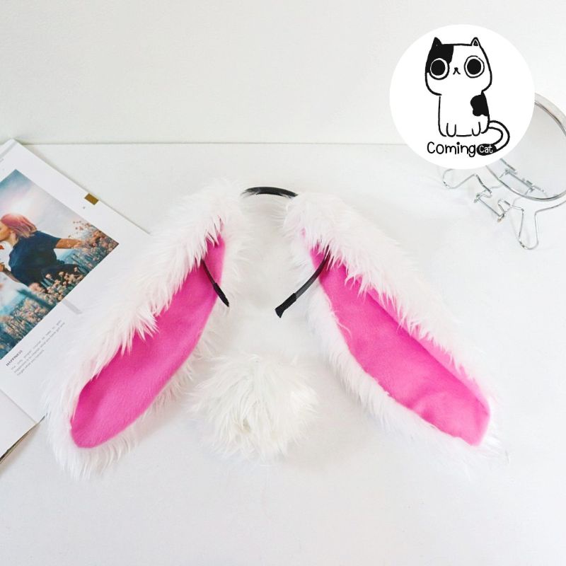 เซ็ทที่คาดผมกระต่าย หาง [พร้อมส่ง] หูปรับระดับได้ หางเข็มกลัด
