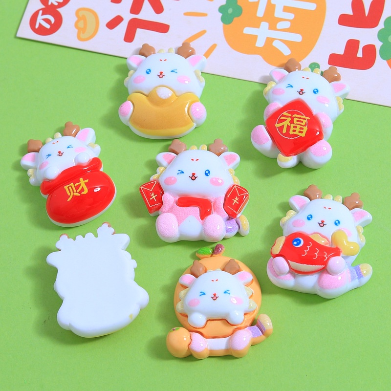 เรซิ่น diy กิ๊บติดผมเรซิ่น รูปการ์ตูนมังกรปีใหม่ เครื่องประดับผม diy แบบสร้างสรรค์