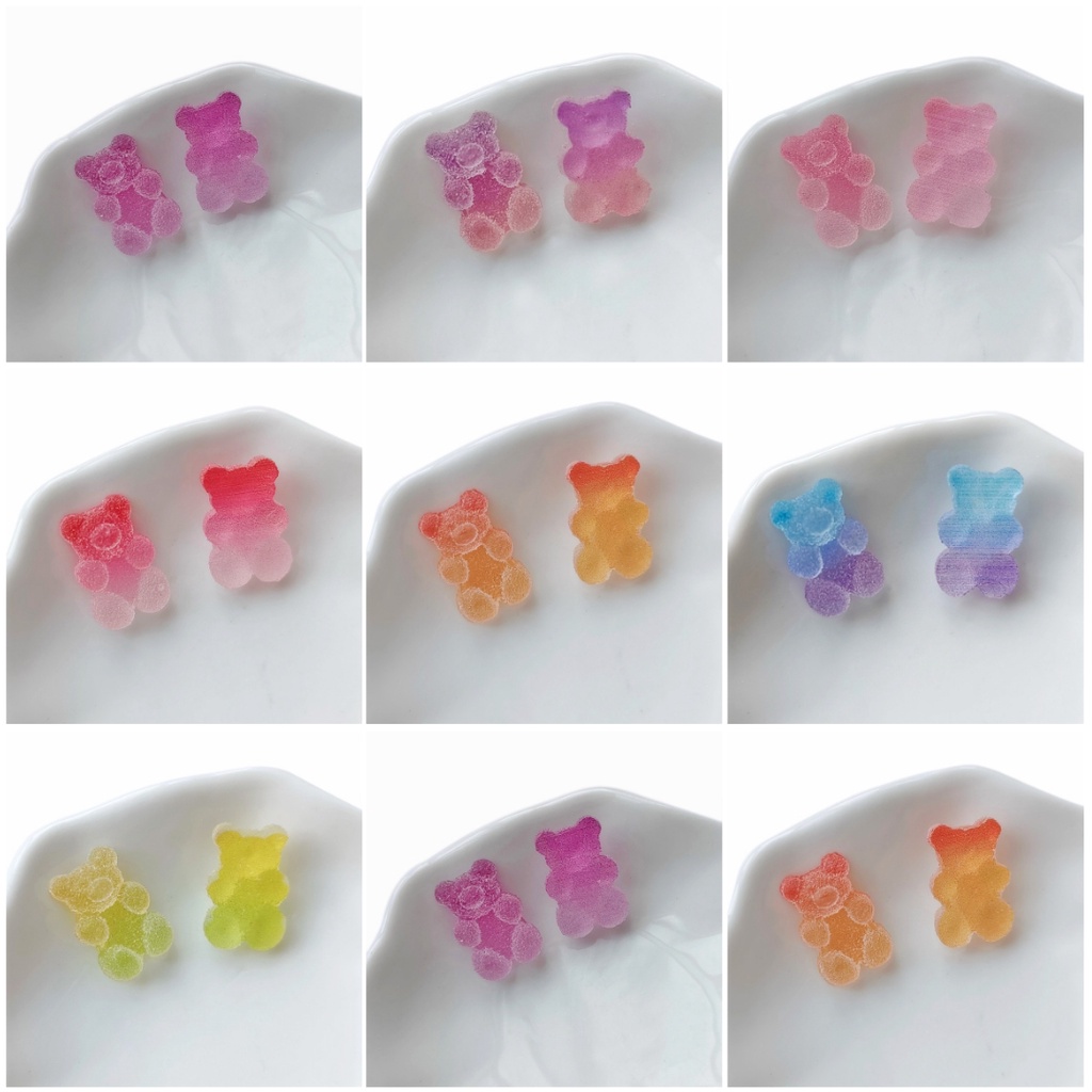 แผ่นลูกปัดเรซิ่น แบบนิ่ม ลายการ์ตูนหมี ไม่มีรู สําหรับทําเครื่องประดับ DIY จํานวน 10 ชิ้น