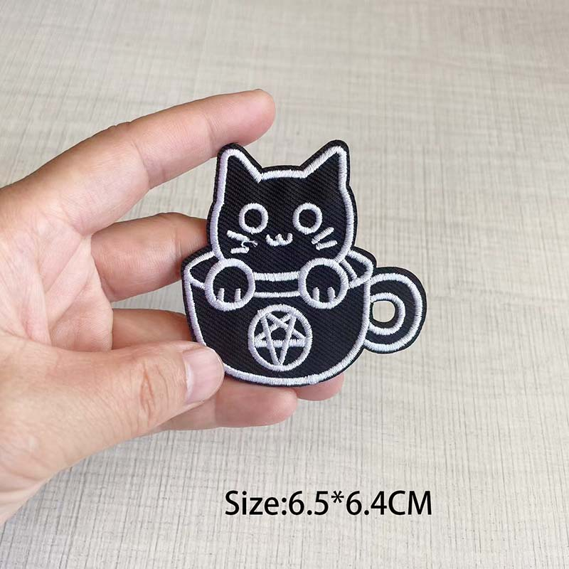 แผ่นแพทช์รีดร้อน ลายการ์ตูนโครงกระดูก แมว สําหรับเย็บปักถักร้อย DIY