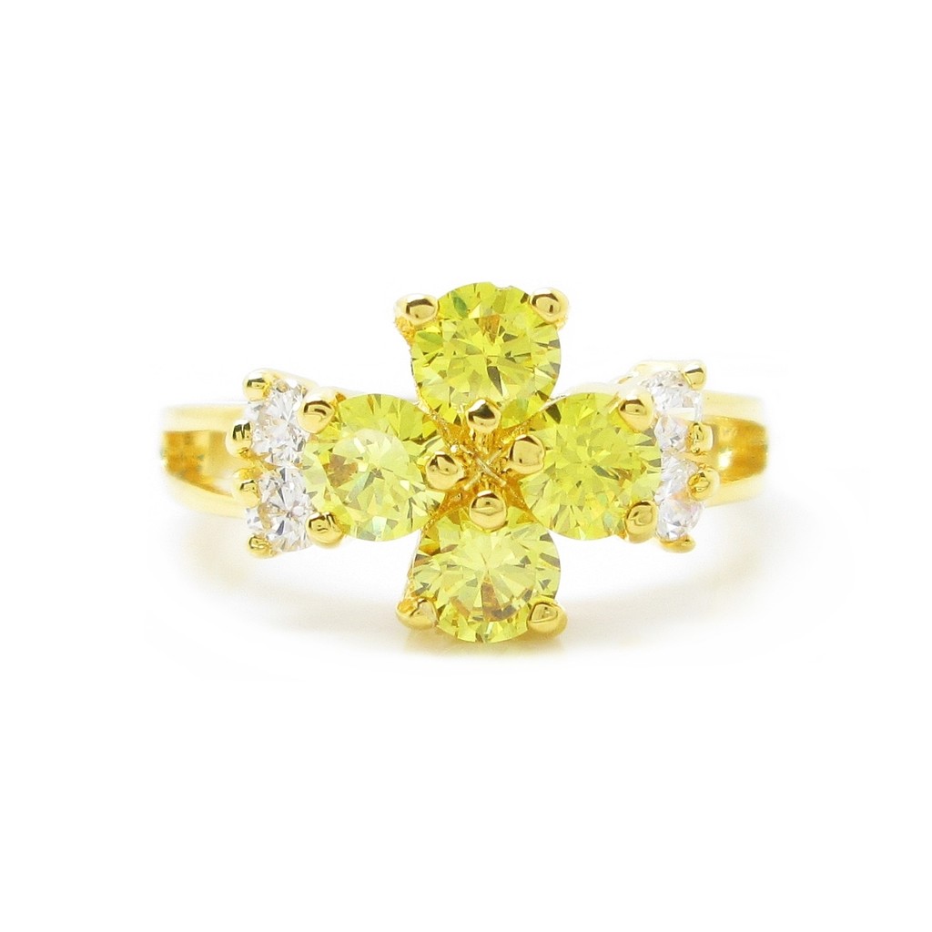 แหวนดอกไม้เพชร พลอยสีเหลือง บุษราคัม ชุบทอง 24k