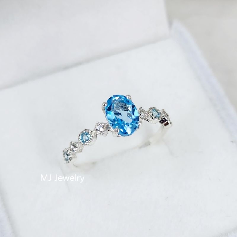 แหวนพลอยนิลดำ ขนาด 7×5 มิล พลอยแท้ 100% แหวนเงินแท้ 925 จิวเวลรี่จากจันทบุรี